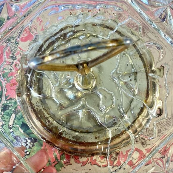Vintage Candy Dish Cut Glass Serving Dish with Metal Handle - Picture 2 of 6